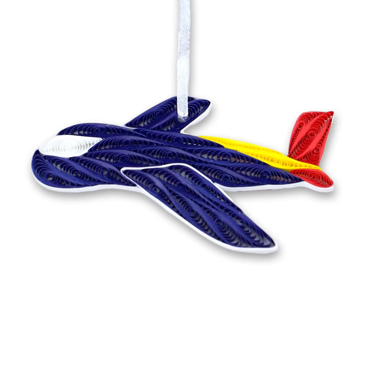 A paper quilling blue airplane ornament