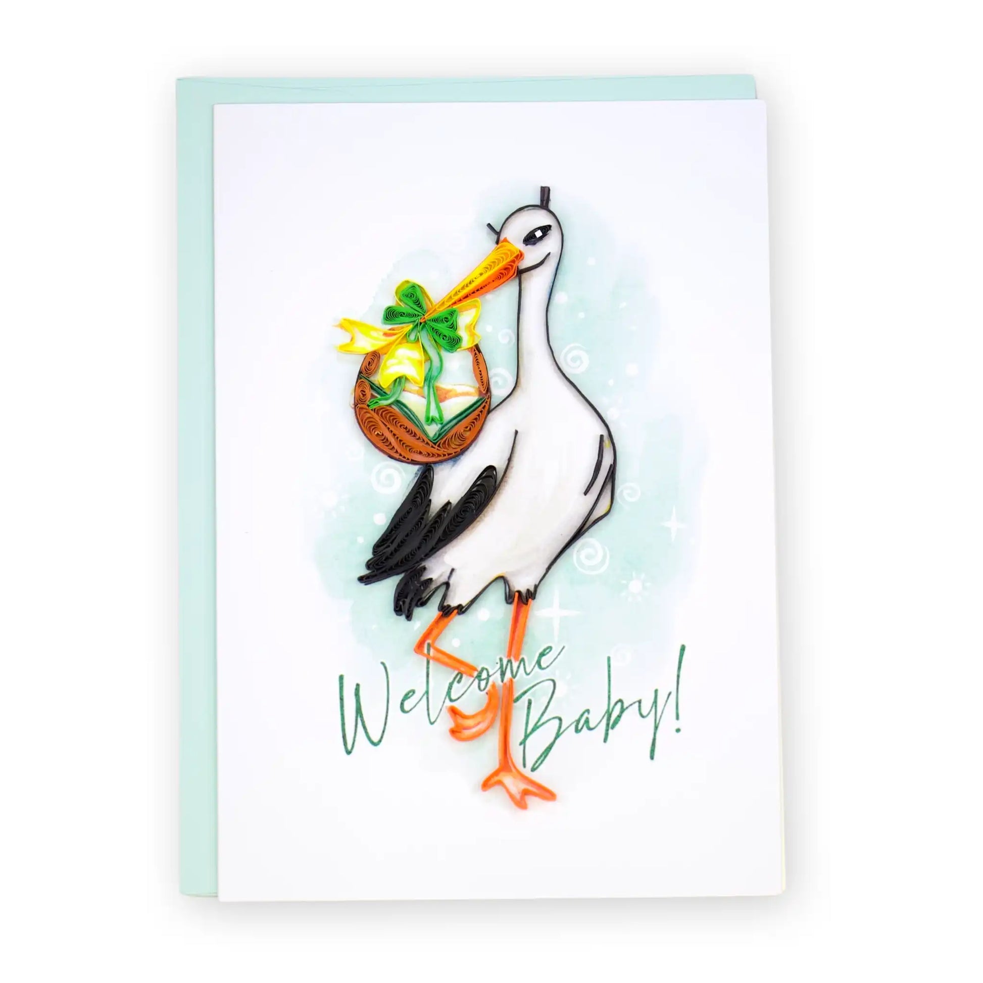 Welcome Baby (Stork), Handmade Quilling Paper Greeting Card