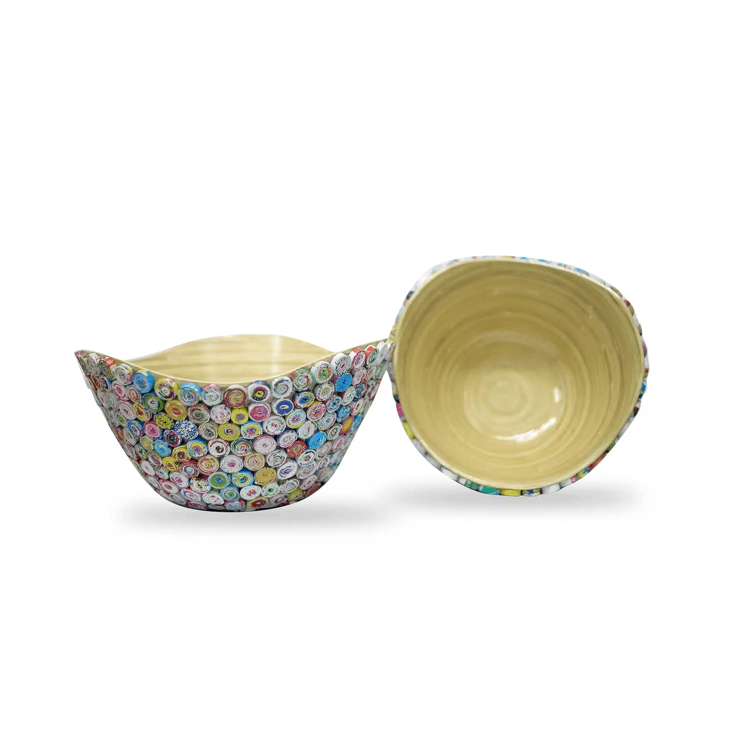 Rolled recycled paper bamboo bowl