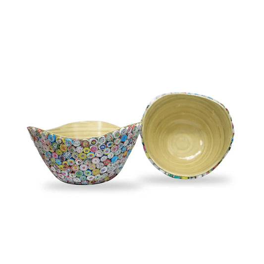 Rolled recycled paper bamboo bowl