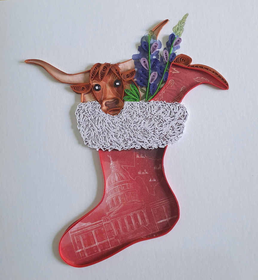 Texas Stocking Stuffer, Handmade Quilling Paper Greeting Card