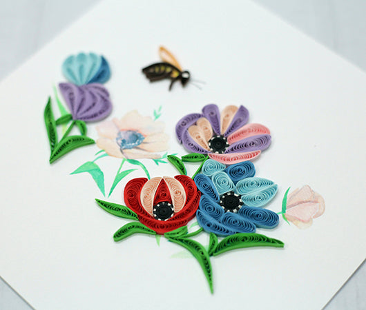 Garden with Butterfly, Handmade Quilling Greeting Card Garden with Butterfly, Handmade Quilling Greeting Card