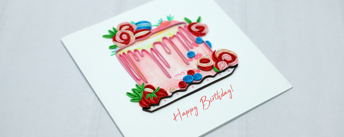 Happy Birthday Cake, Handmade Quilling Birthday Card
