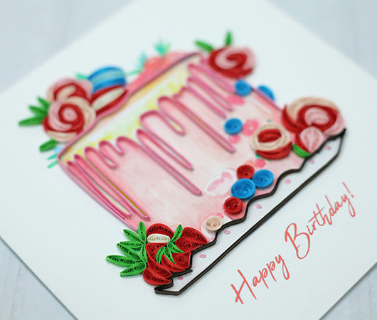 Happy Birthday Cake, Handmade Quilling Birthday Card