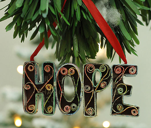 HOPE, Handmade Recycled Paper Ornament HOPE, Handmade Recycled Paper Ornament