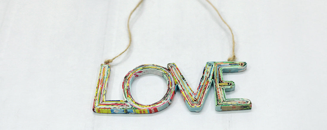 LOVE, Handmade Recycled Paper Ornament