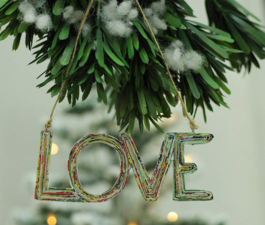 LOVE, Handmade Recycled Paper Ornament LOVE, Handmade Recycled Paper Ornament