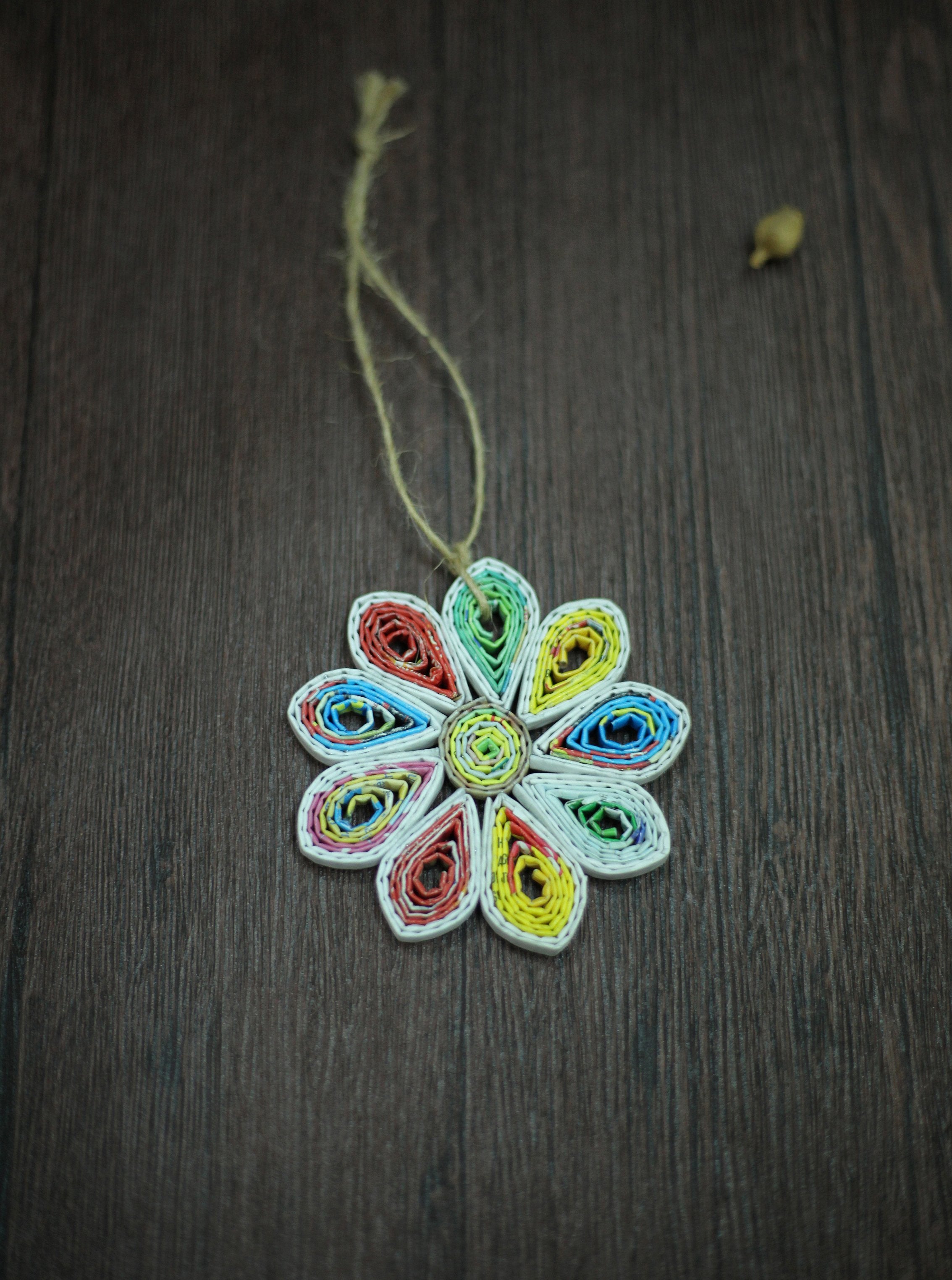 Flower (Teardrop Petals), Handmade Recycled Paper Ornament Flower (Teardrop Petals), Handmade Recycled Paper Ornament