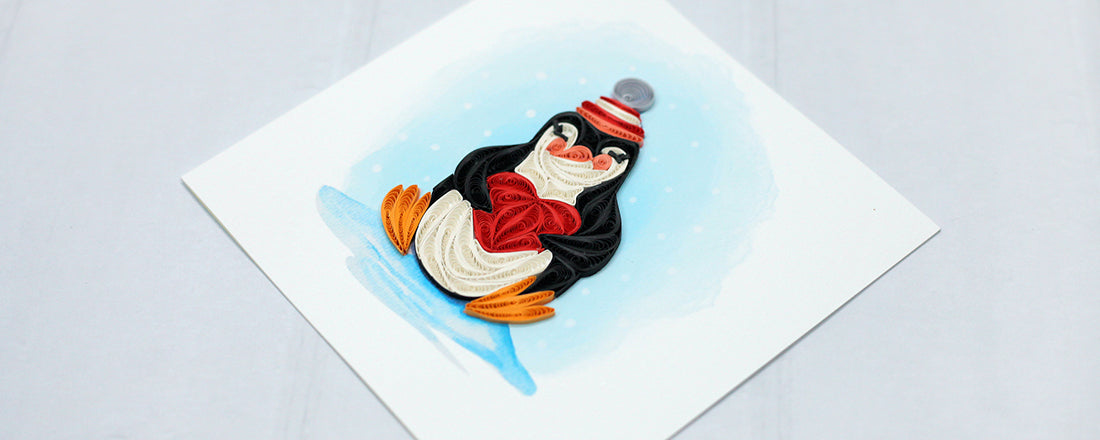 Penguin with Heart, Handmade Quilling Greeting Card
