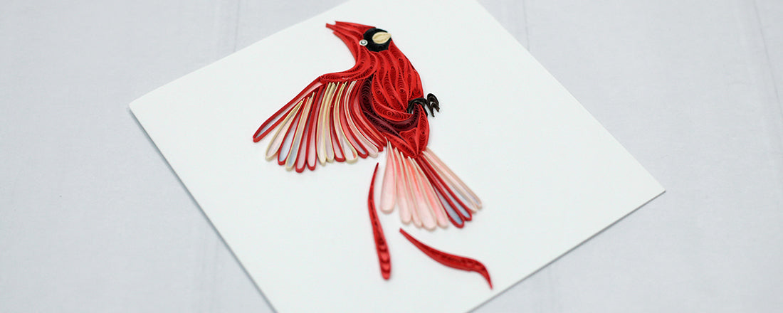Cardinal Solo, Handmade Quilling Greeting Card