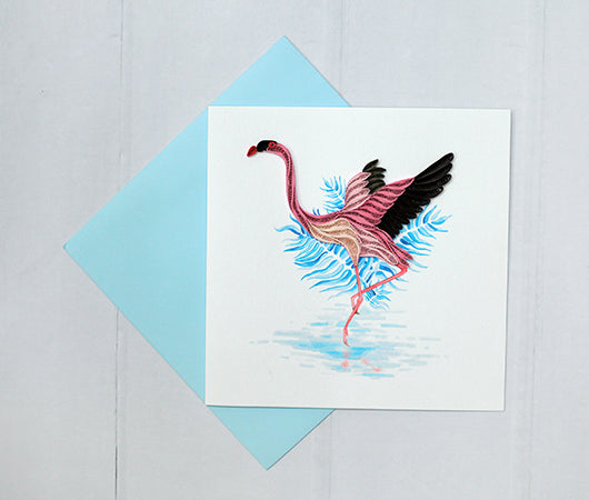 Flamingo, Handmade Quilling Greeting Card Flamingo, Handmade Quilling Greeting Card