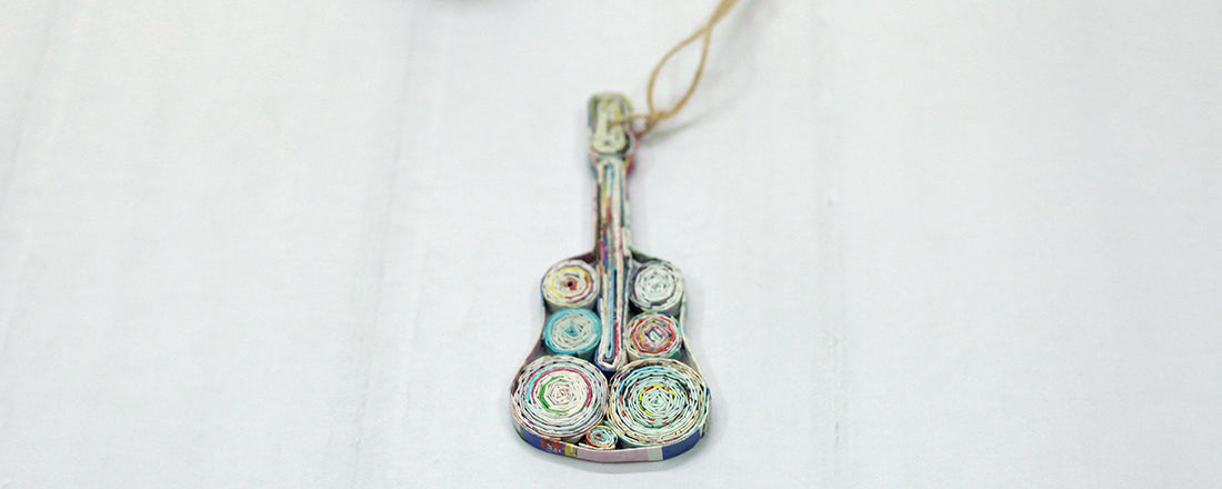 Guitar, Handmade Recycled Paper Ornament