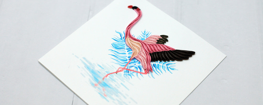 Flamingo, Handmade Quilling Greeting Card Flamingo, Handmade Quilling Greeting Card