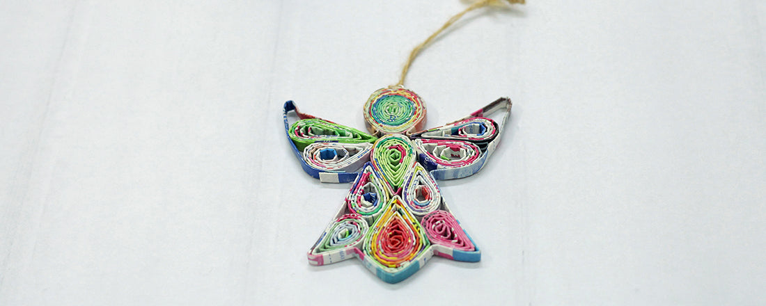 Angel (Wings Up), Handmade Recycled Paper Ornament Angel (Wings Up), Handmade Recycled Paper Ornament