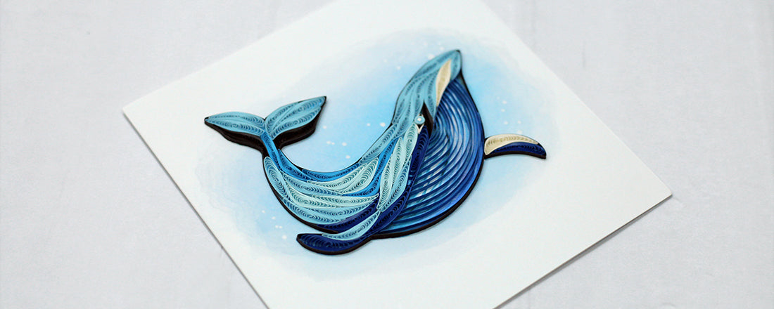 Blue Whale, Handmade Quilling Greeting Card