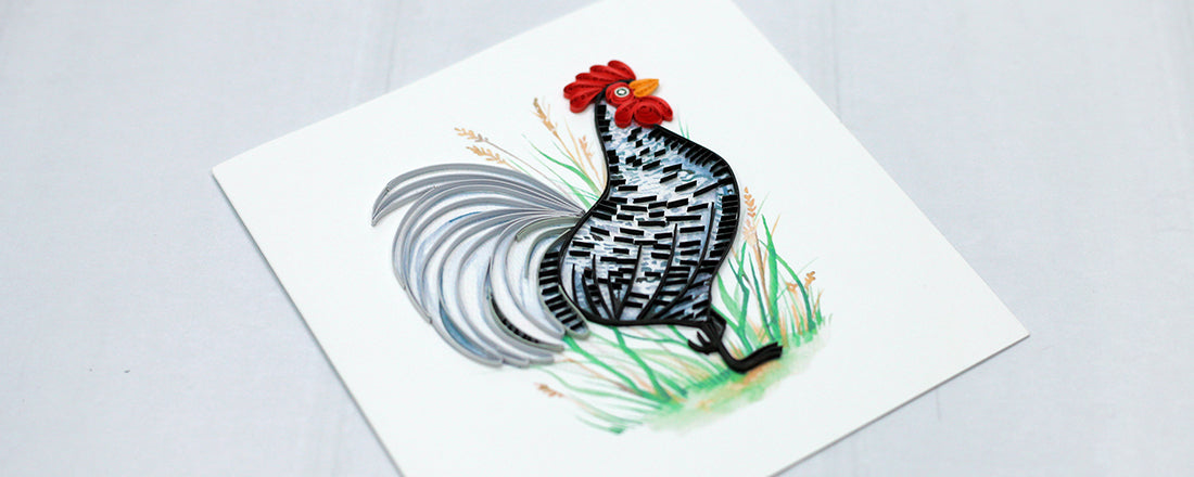 Rooster (Shamrock), Handmade Quilling Greeting Card