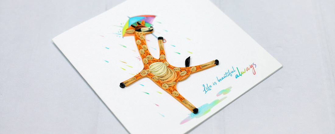 Dancing Giraffe, Handmade Quilling Greeting Card Dancing Giraffe, Handmade Quilling Greeting Card