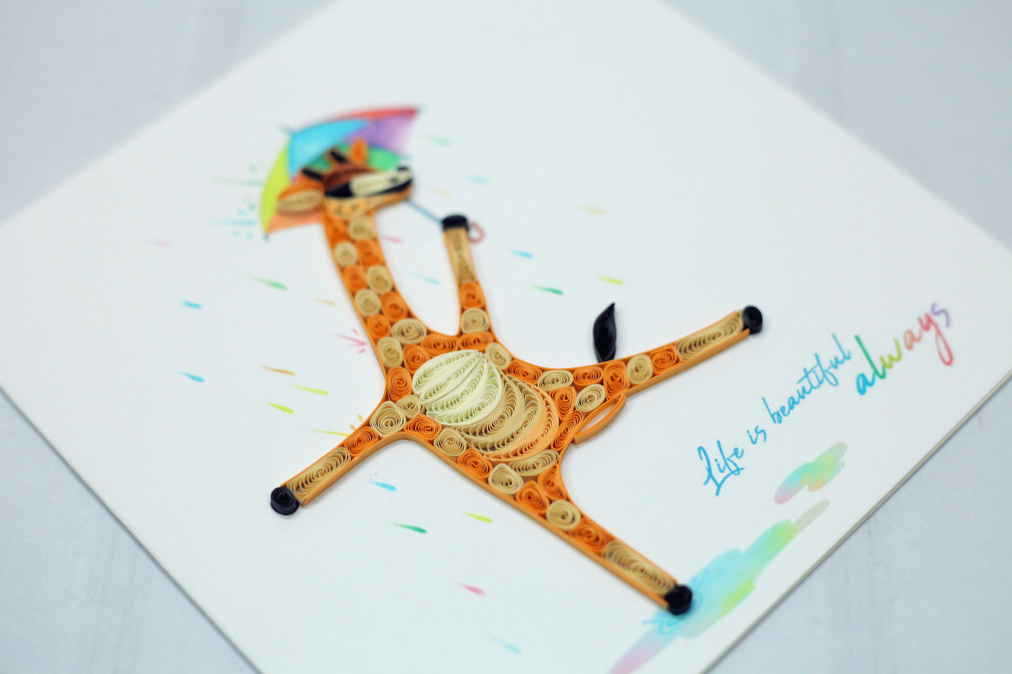 Dancing Giraffe, Handmade Quilling Greeting Card