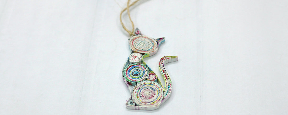 Cat, Handmade Recycled Paper Ornament