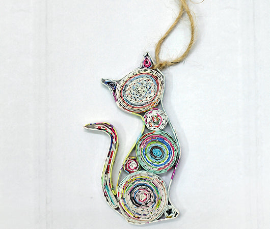 Cat, Handmade Recycled Paper Ornament