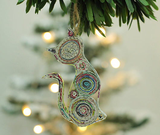 Cat, Handmade Recycled Paper Ornament