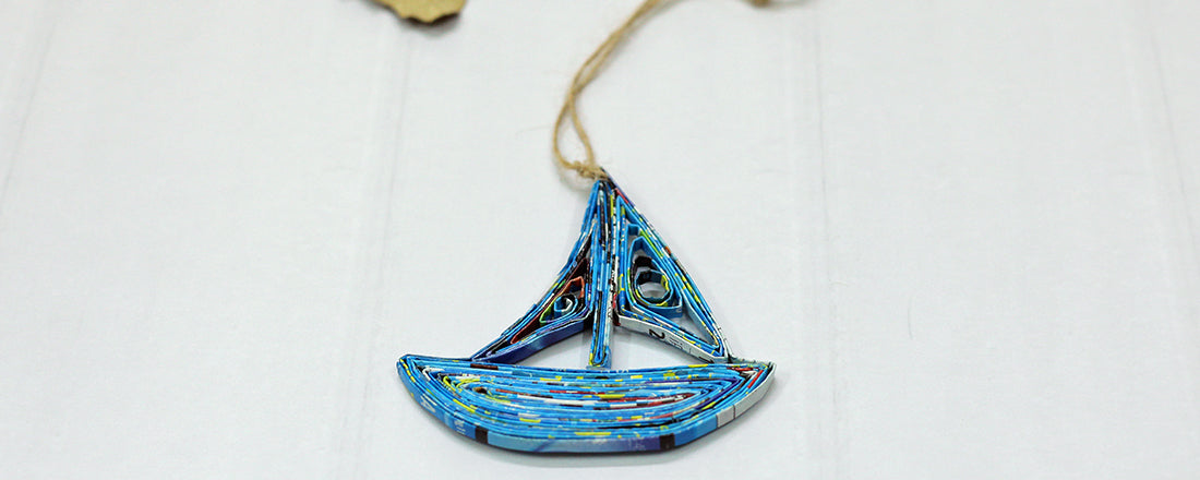 Boat, Handmade Recycled Paper Ornament