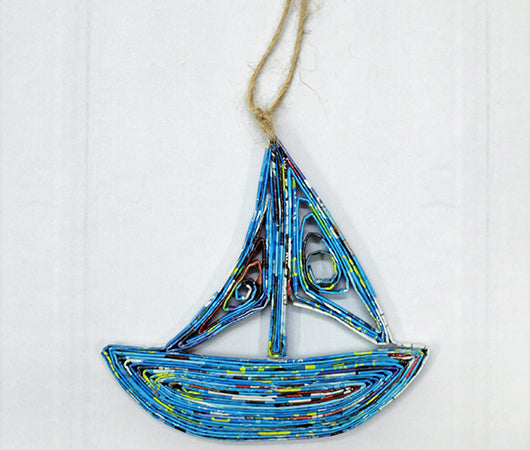 Boat, Handmade Recycled Paper Ornament