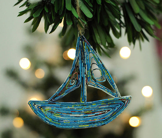 Boat, Handmade Recycled Paper Ornament