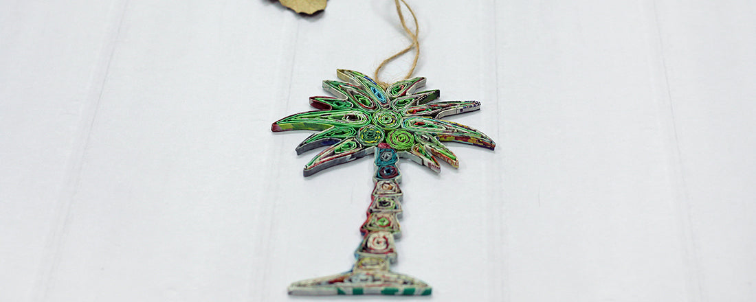 Coconut Tree, Handmade Recycled Paper Ornament