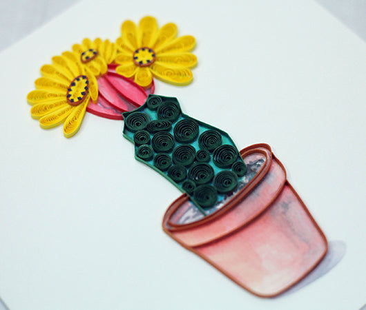 Cactus (Yellow Flower), Handmade Quilling Greeting Card