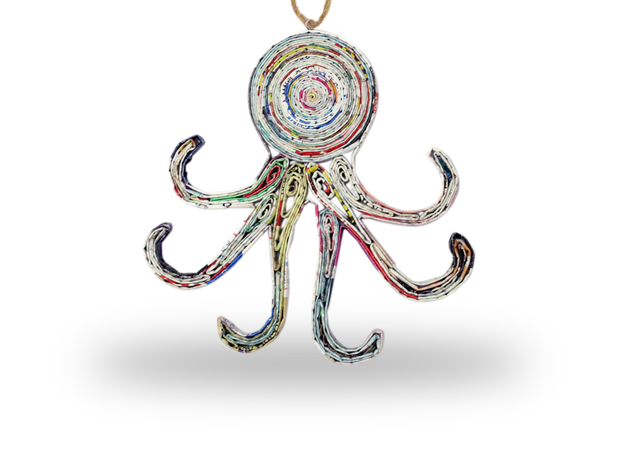 Octopus, Handmade Recycled Paper Ornament