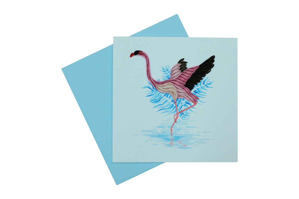 Flamingo, Handmade Quilling Greeting Card Flamingo, Handmade Quilling Greeting Card