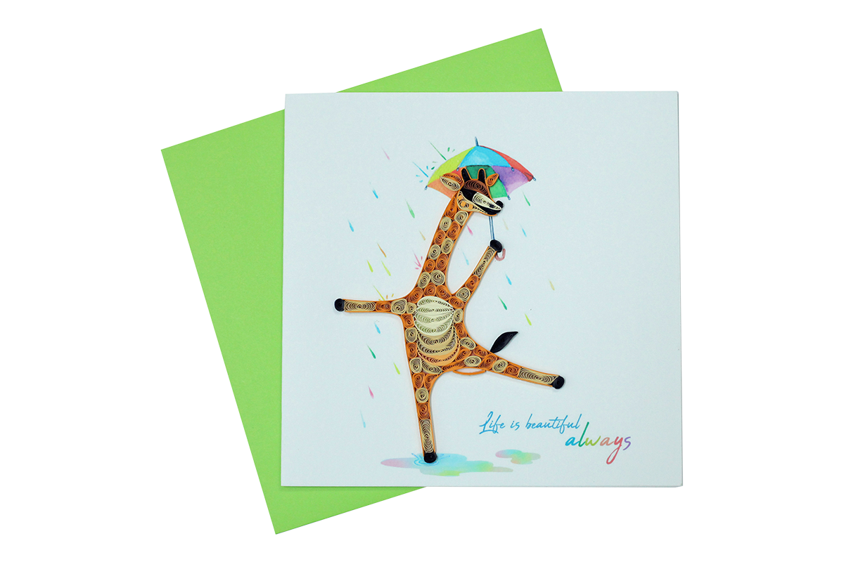 Dancing Giraffe, Handmade Quilling Greeting Card