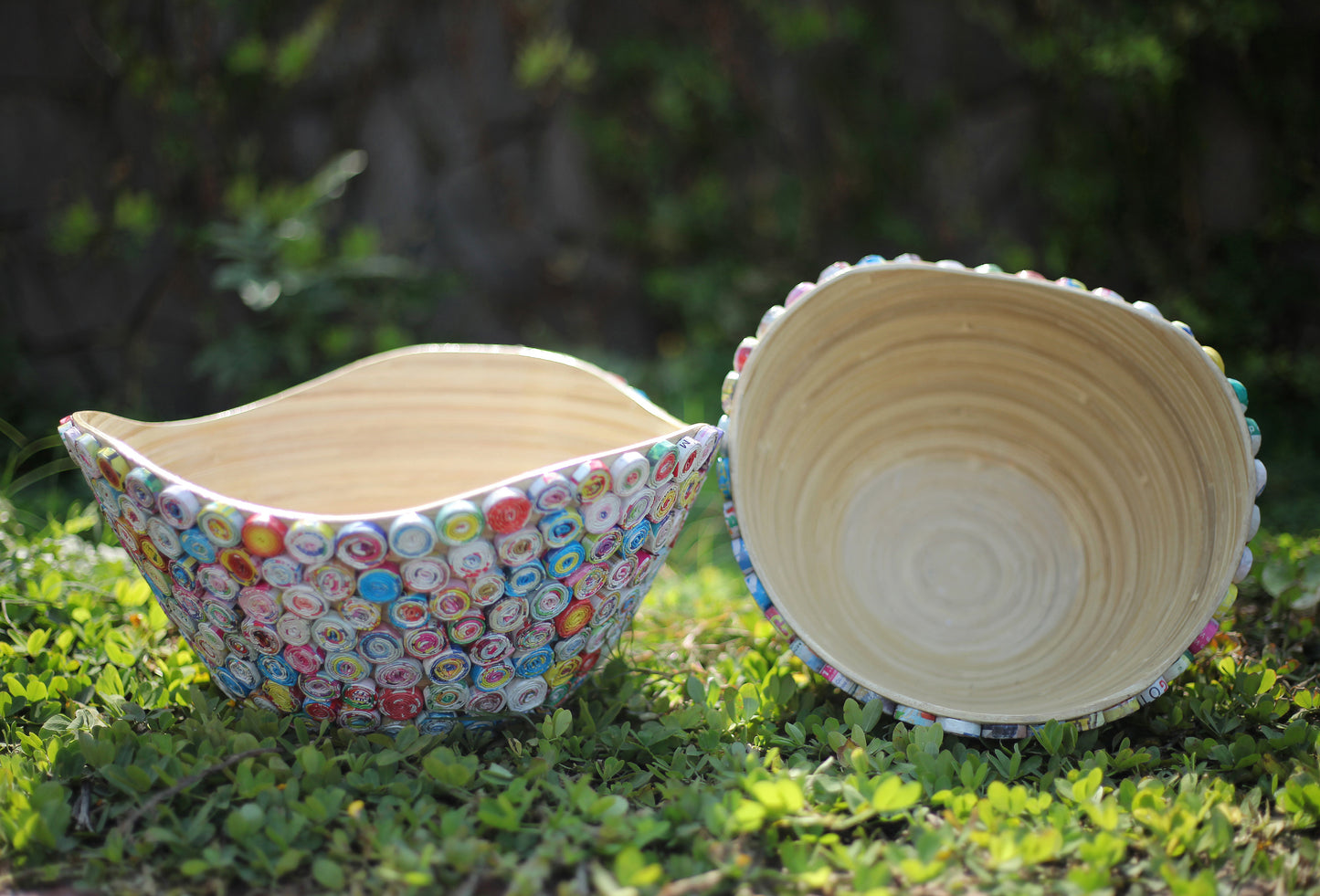 Bowl -Multicolor, Handmade Bamboo & Recycled Paper Décor