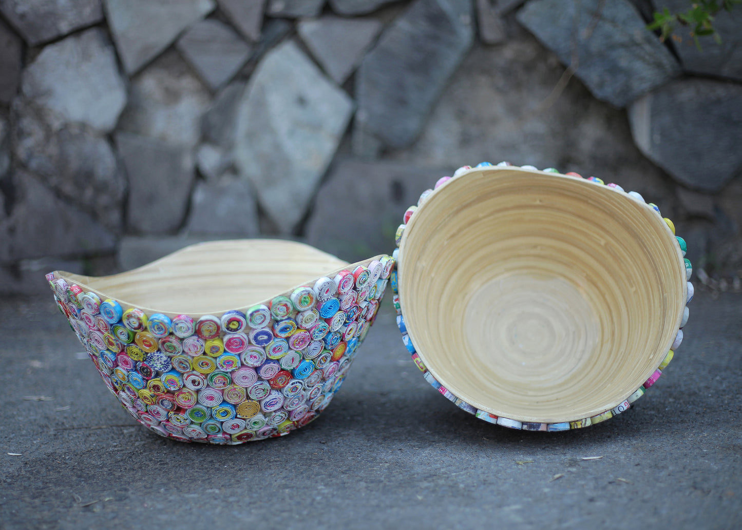 Bowl -Multicolor, Handmade Bamboo & Recycled Paper Décor