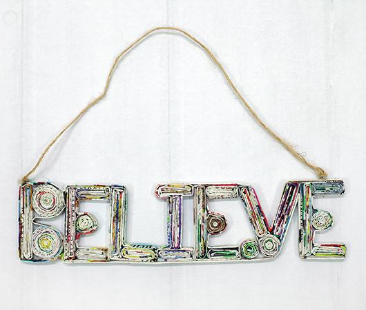 BELIEVE, Handmade Recycled Paper Ornament