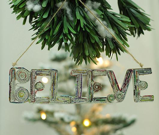 BELIEVE, Handmade Recycled Paper Ornament