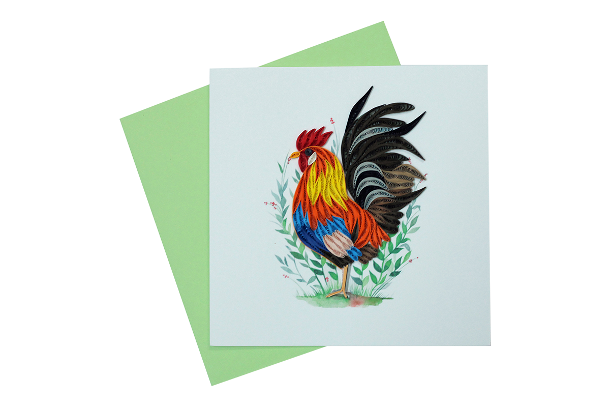 Rooster (Colorful), Handmade Quilling Greeting Card Rooster (Colorful), Handmade Quilling Greeting Card