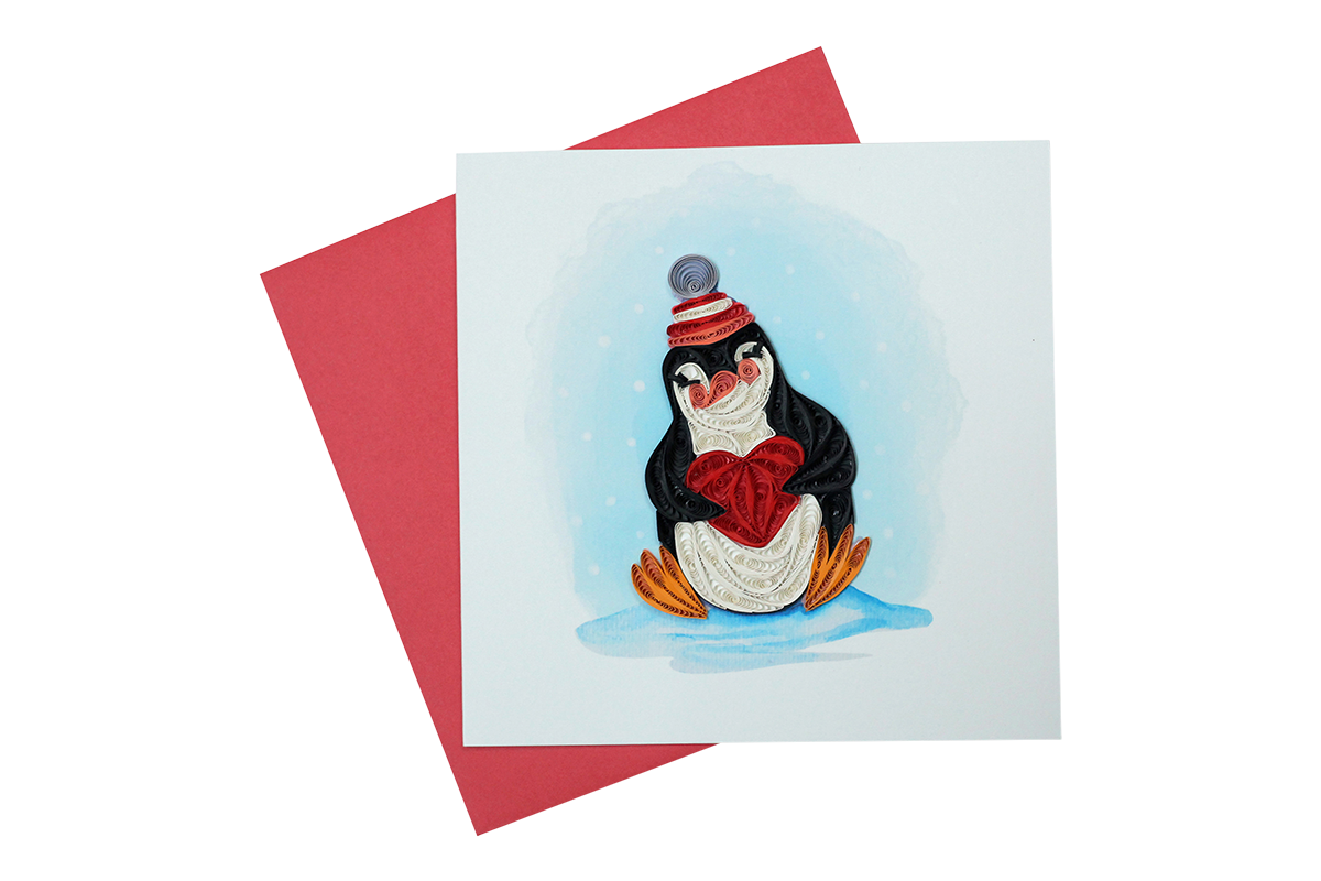 Penguin with Heart, Handmade Quilling Greeting Card Penguin with Heart, Handmade Quilling Greeting Card