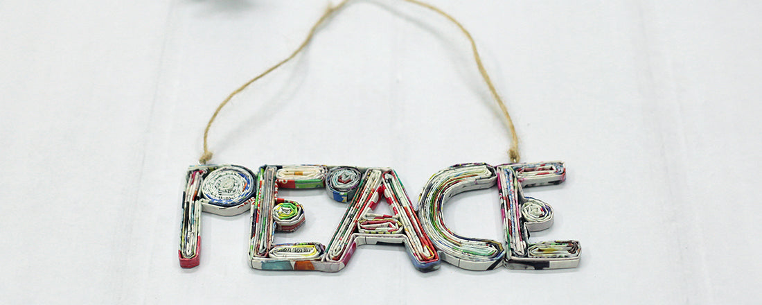 PEACE, Handmade Recycled Paper Ornament