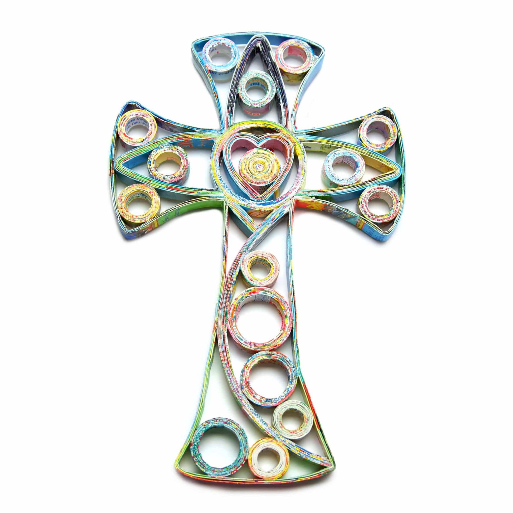 Hanging Cross, Handmade Recycled Quilling Paper Decor
