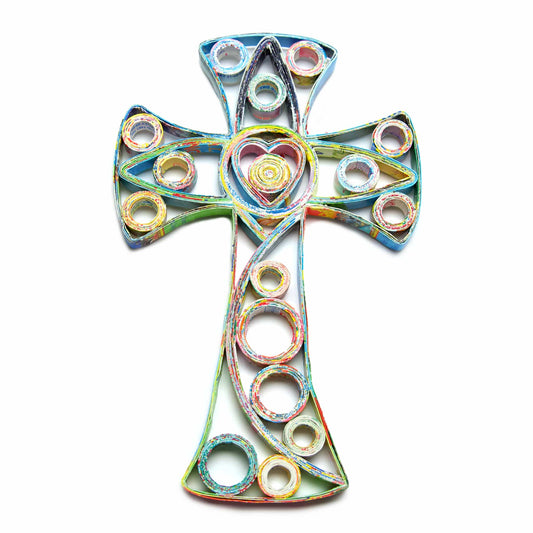 Hanging Cross, Handmade Recycled Quilling Paper Decor