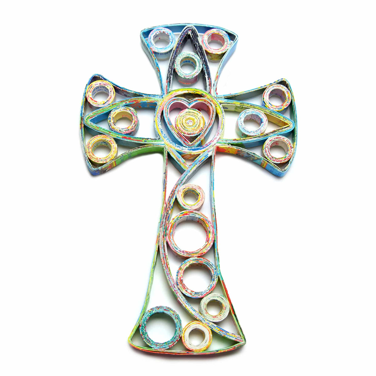 Hanging Cross, Handmade Recycled Quilling Paper Decor