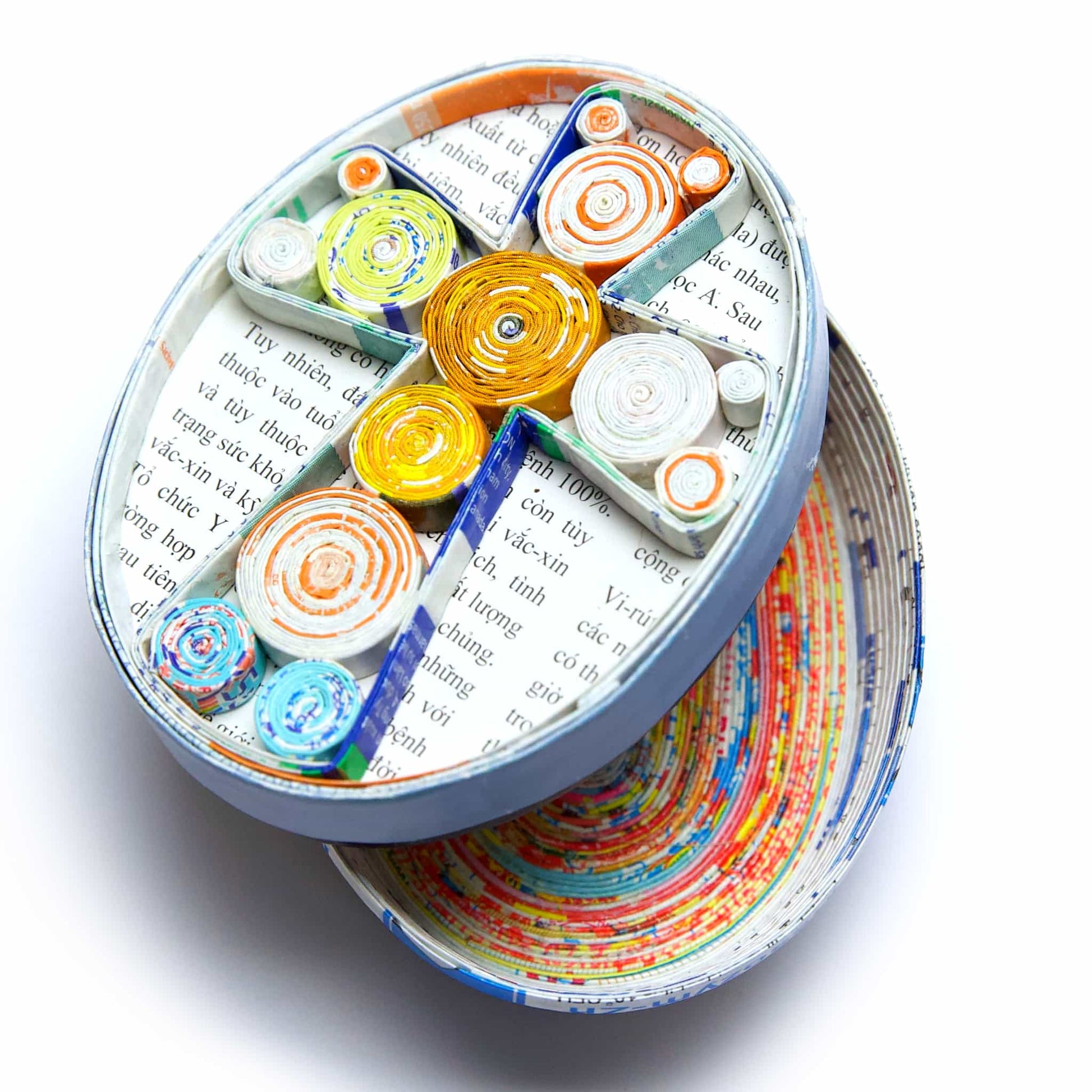 Oval Box with Cross, Handmade Recycled Quilling Paper Decor