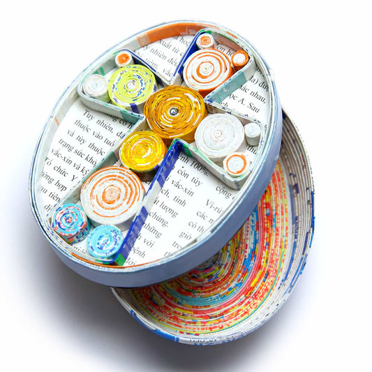 Oval Box with Cross, Handmade Recycled Quilling Paper Decor
