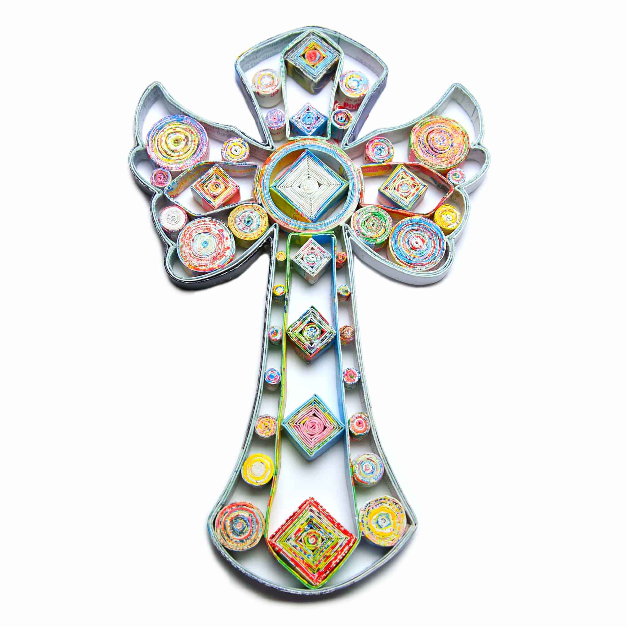 Cross with Angel Wings, Handmade Recycled Paper Quilling Decor Cross with Angel Wings, Handmade Recycled Paper Quilling Decor