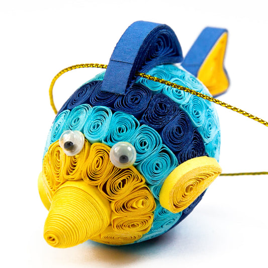Fish (3D, Yellow and Blue), Handmade Quilling Paper Ornament