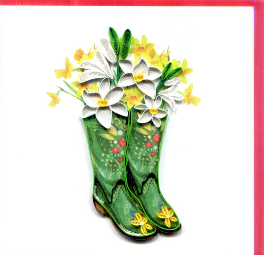 Flower Boot, Handmade Quilling Greeting Card