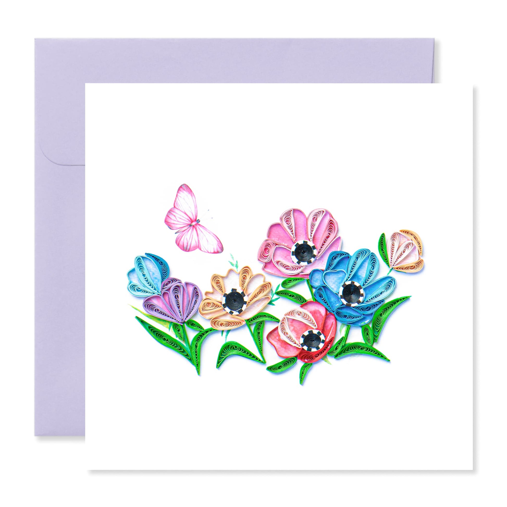 Garden with Butterfly, Handmade Quilling Greeting Card