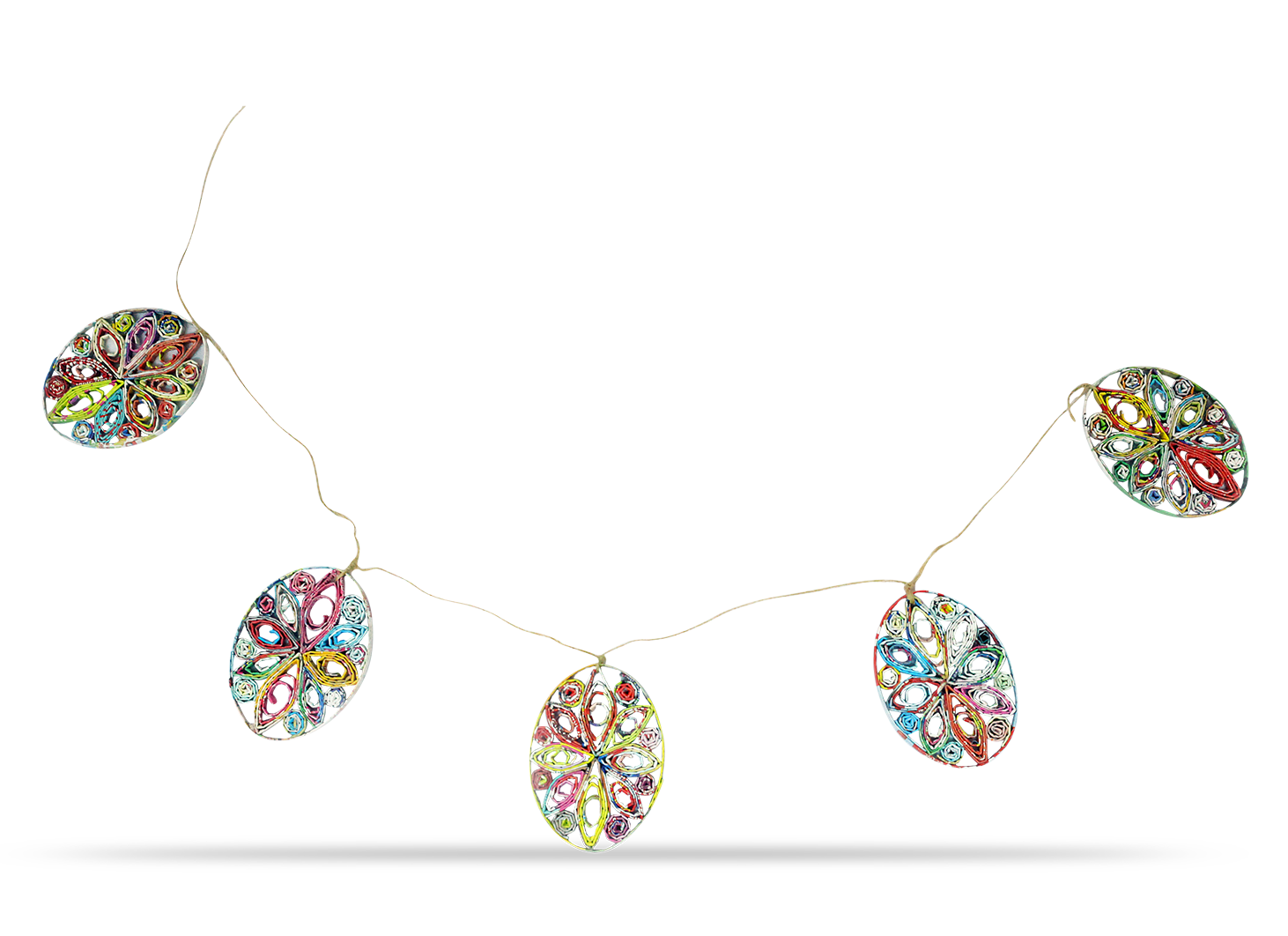 Garland of 5 oval eggs in multicolors